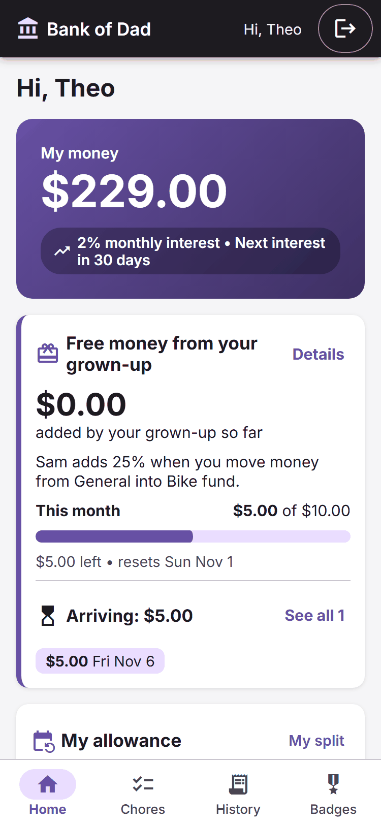Explorer mode on a phone, showing balance and a savings match card